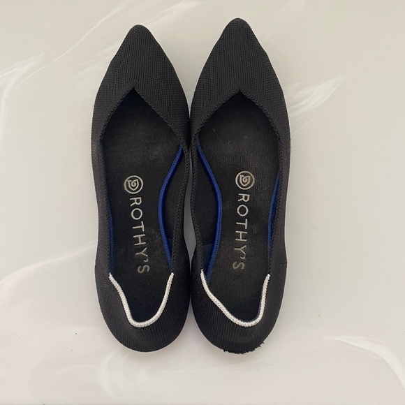 Rothy's Shoes - Used Rothy's Black Pointed Knit Flat with White Trim